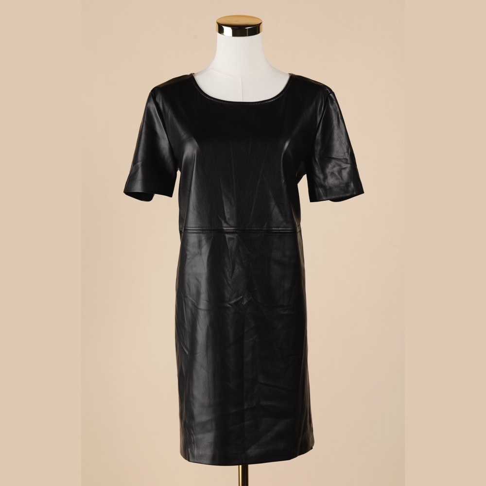 Sz S Z Supply London Faux Leather Black Pullover Mini Dress NWT